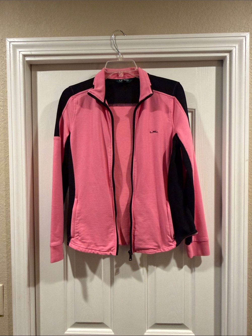 Ralph Lauren Pink and Black Zip-Front active wear Jacket size M